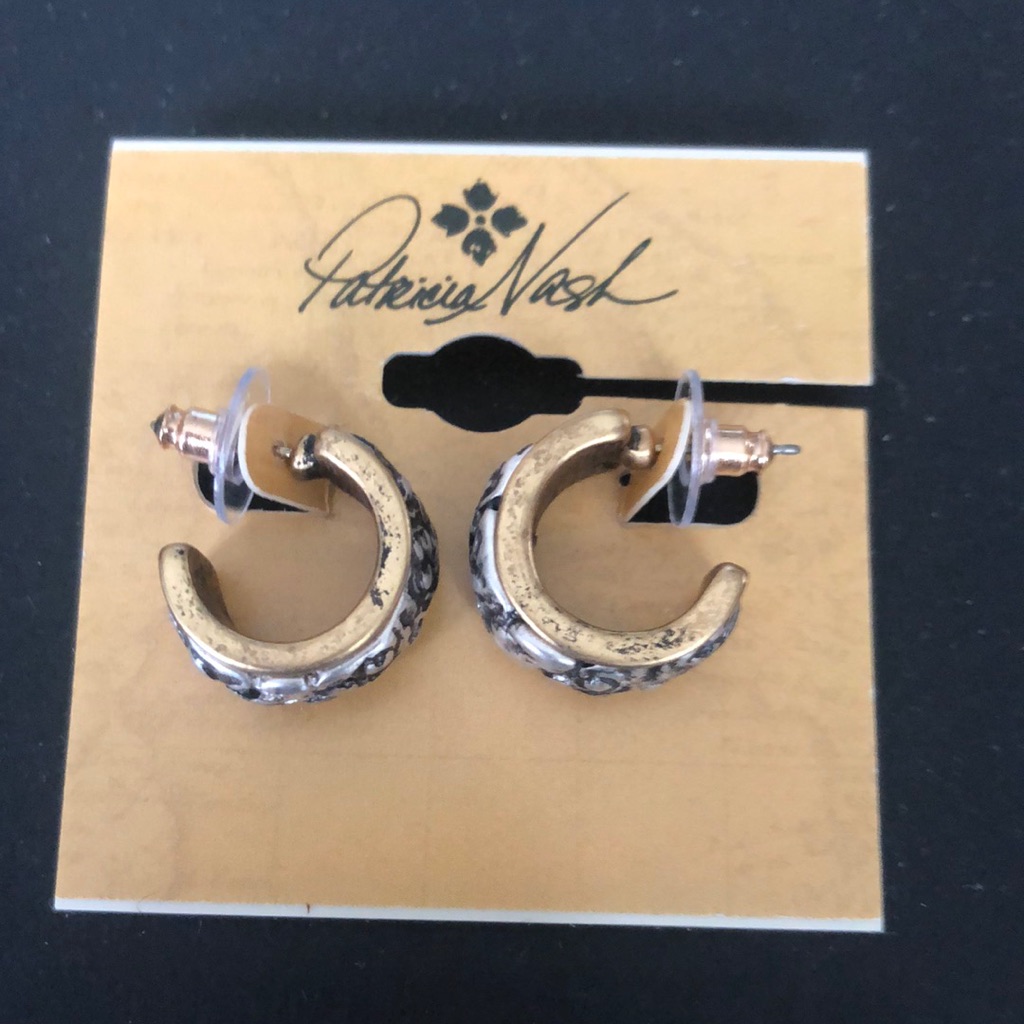 Patricia Nash Not So Basics Tooled Inset Hoop Earrings Two Tone Nwt 25$